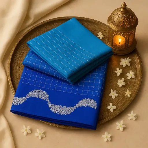 [73809001DC48F3] Royal Blue and Teal Gradient Handloom Silk Saree