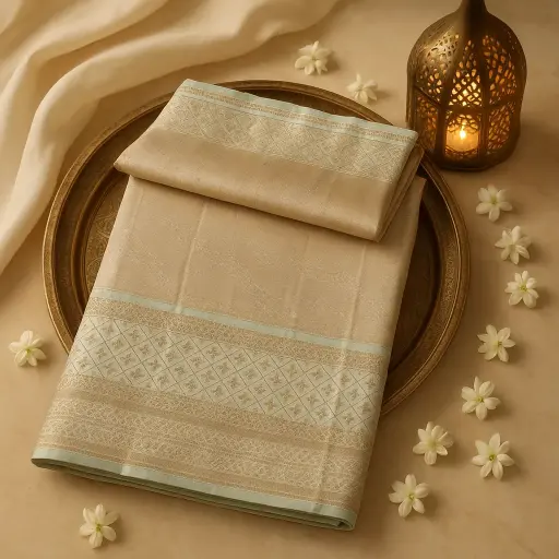 [92609001DC85F3] Exquisite Gold Zari Woven Silk Saree with Traditional Borders