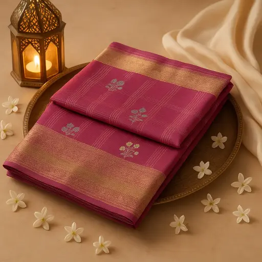 [92609001DC89F3] Elegant Magenta Handwoven Silk Saree with Traditional Zari Border