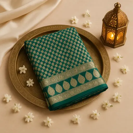 [59812001DC97F3] Elegant Teal Green Designer Saree with Exquisite Zari Weave