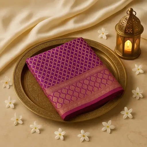 [59812001DD13F3] Exquisite Purple and Pink Bandhani Silk Designer Saree