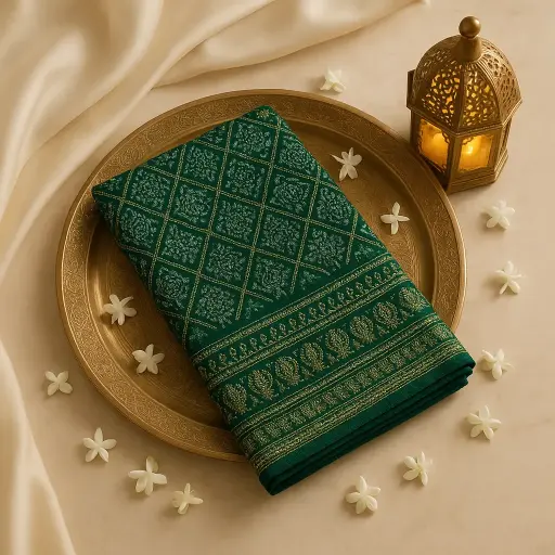 [59812001DD44F3] Elegant Green Bandhani Silk Saree with Traditional Zari Border