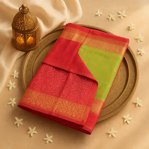 [10409001DE75F3] Exquisite Handwoven Ikat Saree with Traditional Zari Border