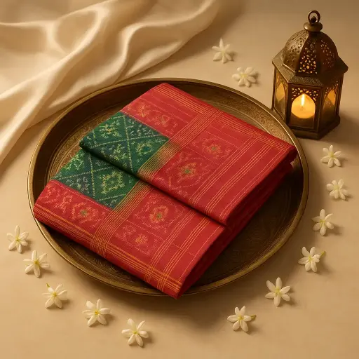 [10409001DE44F3] Exquisite Handwoven Patola Silk Saree with Traditional Motifs