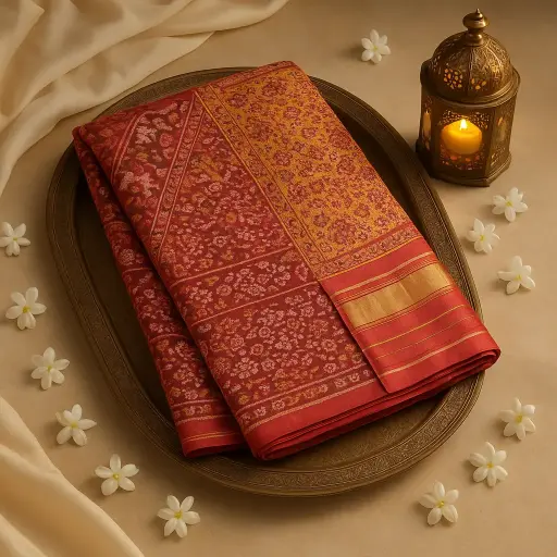 [10409001DE69F3] Exquisite Handwoven Patola Silk Saree with Traditional Zari Border