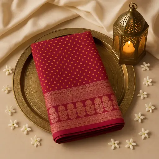 [59912001DF30F3] Elegant Magenta Bandhani Saree with Lucknowi Work Border