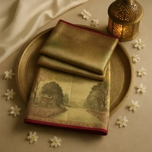 [97709001DI89F3] Luxurious Tissue Silk Saree with Traditional Meenakari Work