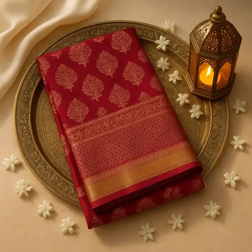 [97709001DI90F3] Elegant Maroon Meena Brocade Designer Silk Saree