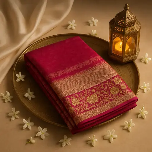 [97709001DI91F3] Elegant Magenta Meena Brocade Silk Saree with Zari Border