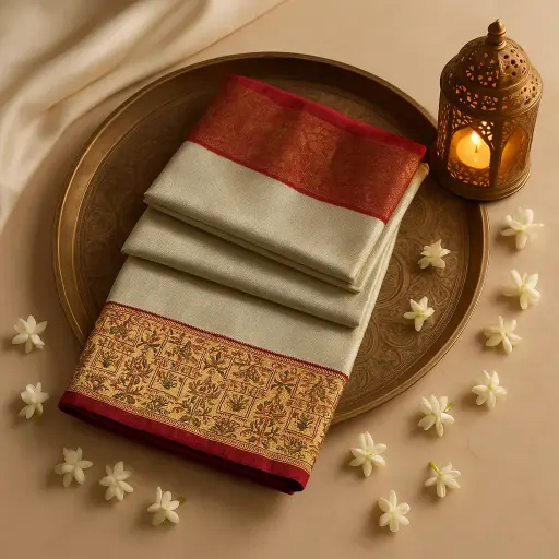[97709001DH01F3] Elegant Silver and Maroon Traditional Kanjivaram Silk Saree