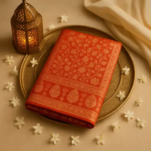 [87312001DI76F3] Exquisite Red Bandhani Malai Silk Saree with Zari Border