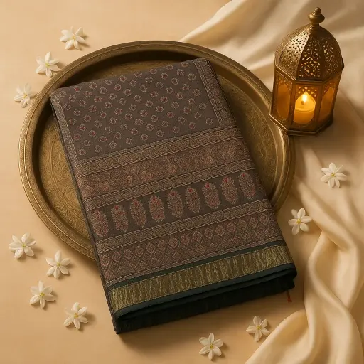 [87312001DI68F3] Elegant Ajrakh Mirror Work Designer Saree with Traditional Motifs