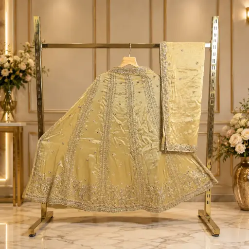 [93718001DF12F3] Women's Mustard Gold Embroidered Lehenga Choli with Dupatta, Sequin Floral Work, Designer Border
