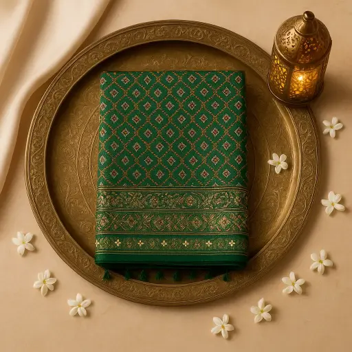 [92010001DH47F4] Elegant Green Patola Silk Saree with Mirror Work Border