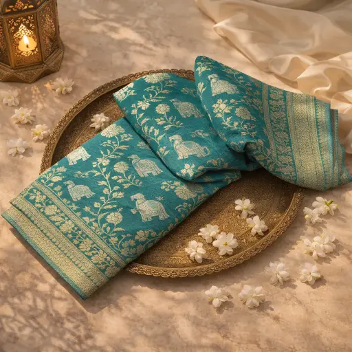 [2608100103] Elegant Teal Art Silk Saree