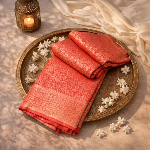 [2608100115] Elegant Red Art Silk Saree