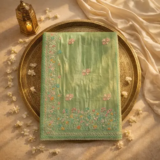 [2608220105] Elegant Handwoven Green Saree with Gold Work