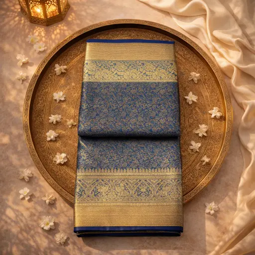 [2608220406] Elegant Blue Kanchipuram Silk Saree