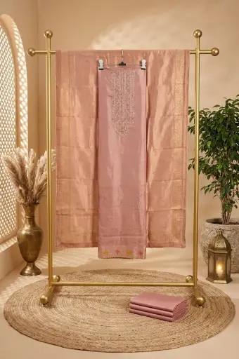 [2608230309] Dusty Rose Banarasi Silk Unstitched Salwar Suit Material
