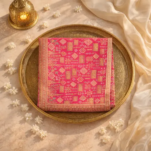 [2608290404] Luxury Handcrafted Pink Embroidered Saree