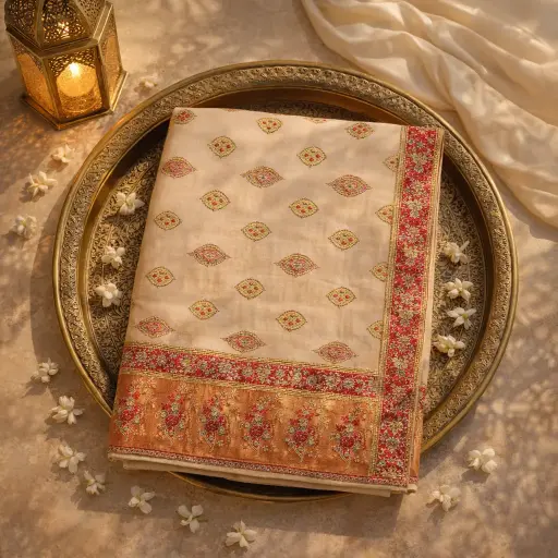 [2608290408] Elegant Handcrafted Saree with Zari Border