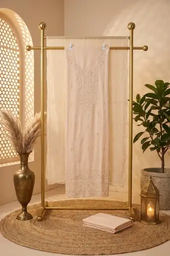 [2609010912] Pastel Peach Handloom Silk Embroidered Unstitched Suit Material