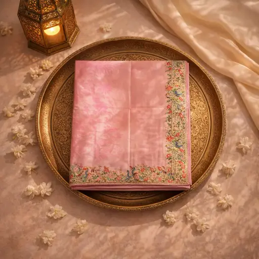 [2609011250] Elegant Pink Silk Embroidered Saree