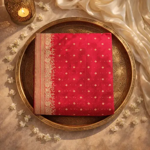 [2609011302] Elegant Red Zari Work Saree