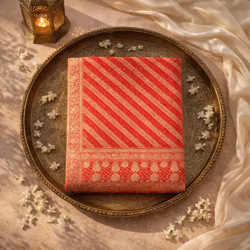 [2609011304] Luxurious Red Handcrafted Saree