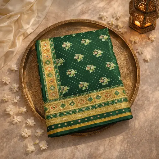 [10409025DE14F5] Elegant Green Silk Saree with Zari Embroidery